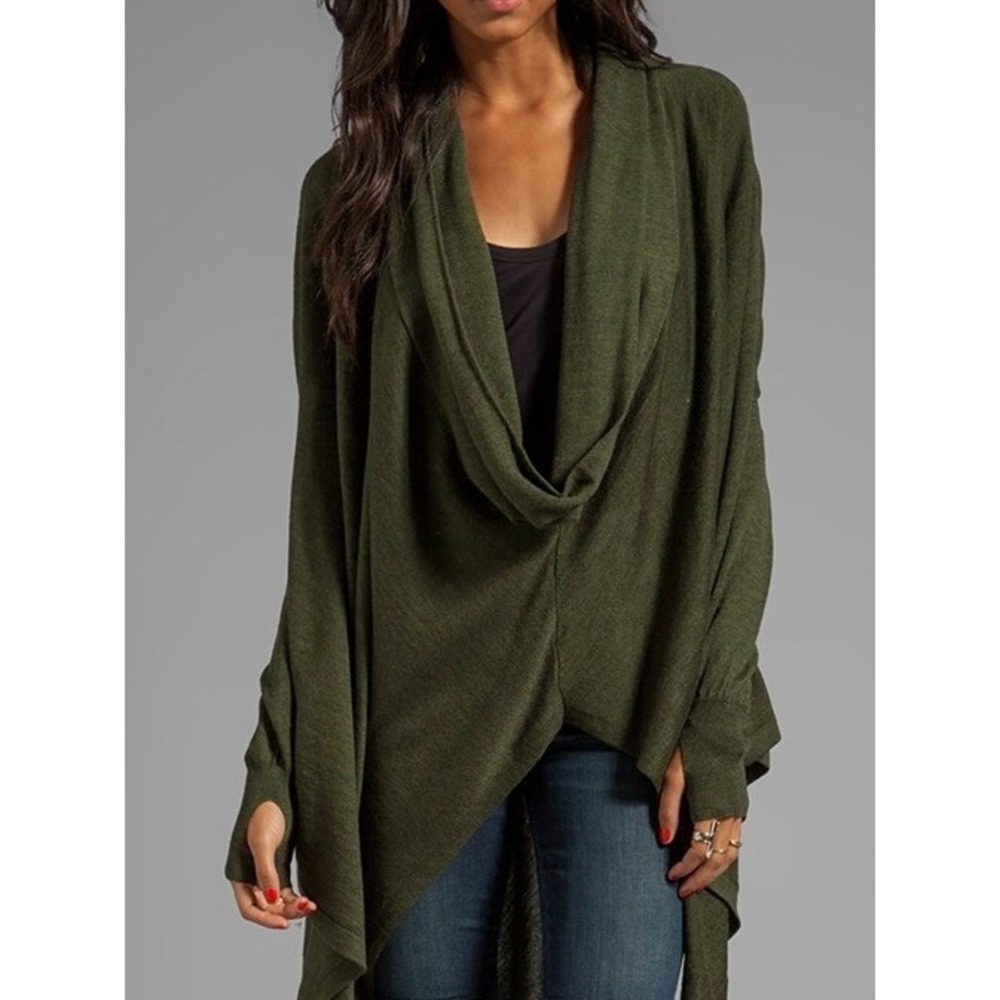 NICHOLAS K Serius Sweater Women XS Small Green Draped Merino Wool Elbow Patch